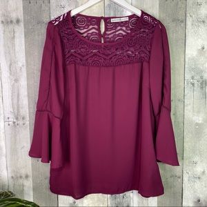 SIGNATURE COLLECTION Purple Lace Tunic Bell Sleeves Size Medium (8-10)